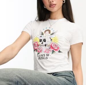 Cotton On GUNS N' ROSES Rock Band White Cropped T-shirt Size Small
